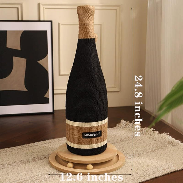 Cat Scratching Post, Premium Cat Scratching Board, Sisal Fiber Cat Scratcher-24.8 Inches with Hanging Ball, Red Wine Bottle Simple Design-Suitable Indoor Small and Medium Cats (24.8 In, Wooden Base)8
