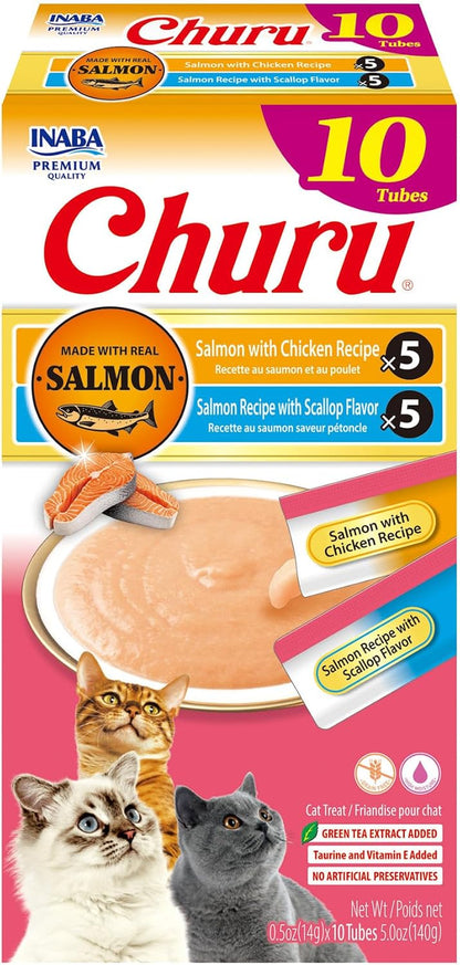 INABA Churu Cat Treats, Lickable, Squeezable Creamy Purée Cat Treat with Green Tea Extract & Taurine, 0.5 Ounces Each Tube, 20 Tubes, Tuna Variety18