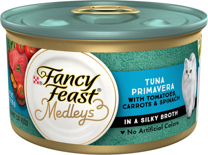 Purina Fancy Feast Wet Cat Food, Medleys Tuna Primavera with Tomatoes, Carrots and Spinach in a Silky Broth - (Pack of 24) 3 Oz. Cans1