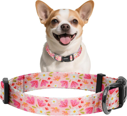 Kazazoo Dog Collar Cute and Soft Nylon Puppy Collar Girl Dogs, Adjustable Purple Dog Collars for Medium Dogs, Purple Flowers-M44