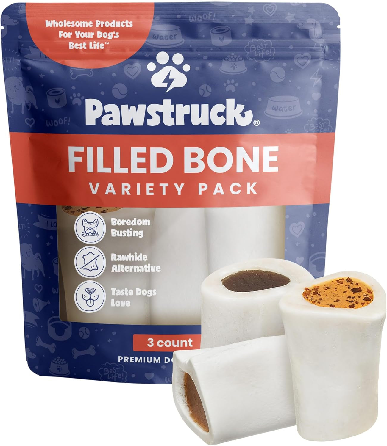 pawstruck-large-5-6-filled-dog-bones-variety-pack-peanut-butter-cheese-bacon-beef-flavors-made-in-usa-long-lasting-stuffed-femur-treat-for-aggressive-chewers-pack-of-3-packaging-may-vary