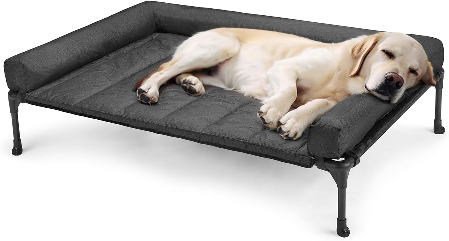 veehoo-outdoor-elevated-dog-bed-with-waterproof-bolster-cushion-cooling-raised-dog-bed-with-removable-washable-mat-topper-breathable-mesh-dog-couch-cot-for-indoor-outdoor-42-large-black