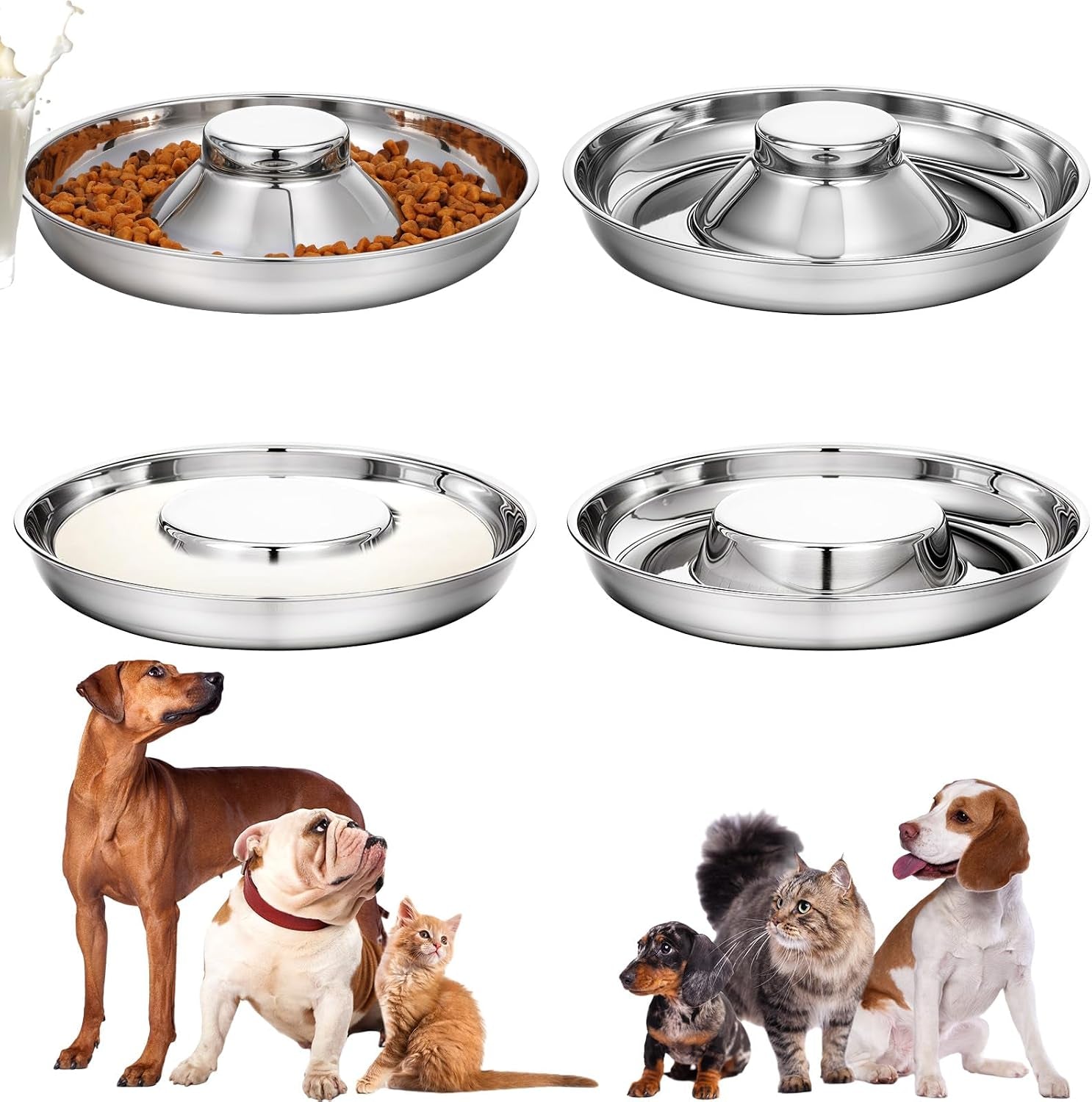 4-pcs-stainless-steel-puppy-bowls-10-2-inch-silver-multiple-puppy-feeding-station-non-skid-dog-food-and-water-bowls-for-weaning-litter-feeding-and-slow-feeder-use