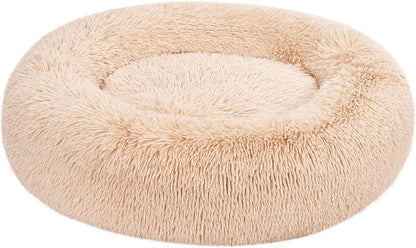 Amazon Basics Washable Donut Pet Bolster Faux Fur Bed with Removable Cover, Anti-Slip Bottom for Dog, Beige, 23" X 23"12