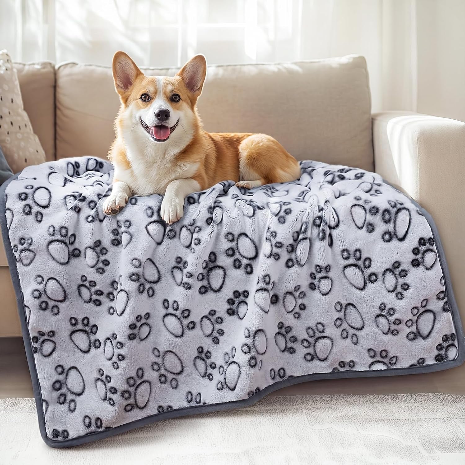 luciphia-fluffy-paw-print-dog-blanket-large-medium-small-soft-fleece-throw-300gsm-cozy-blanket-for-crate-couch-car-bed-a-puppy-cat-essential-and-dog-gift-for-pet-parents-grey-30x20
