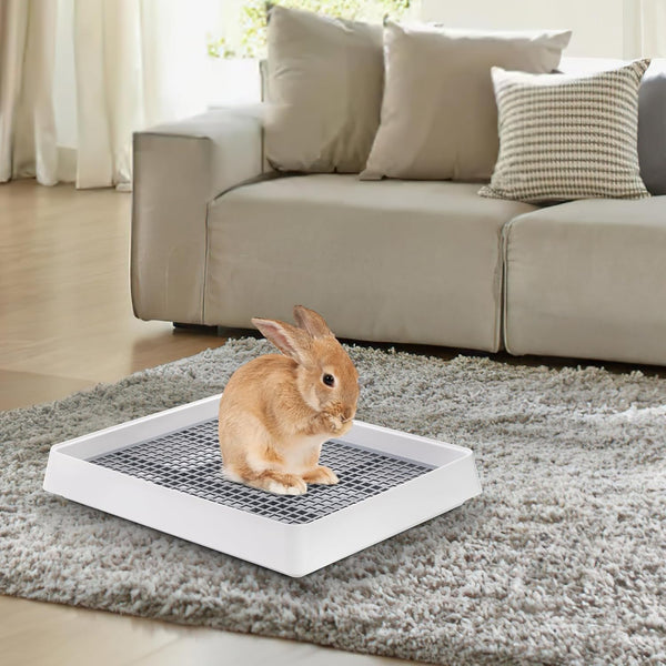 WUWEOT 2 Pack Large Rabbit Litter Box, Shallow Bunny Restroom Litter Tray, Small Animals Litter Pan Toilet Potty Trainer with Grate for Rabbit Hamster Ferret Rats Guinea Pigs Hedgehog Chinchillas8