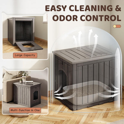KAMABOKO Cat Litter Box Enclosure, Waterproof Plastic Hidden Litter Box Furniture with Openable Door, Multi-Functional Cat Furniture for Living Room Bedroom (Gray)2