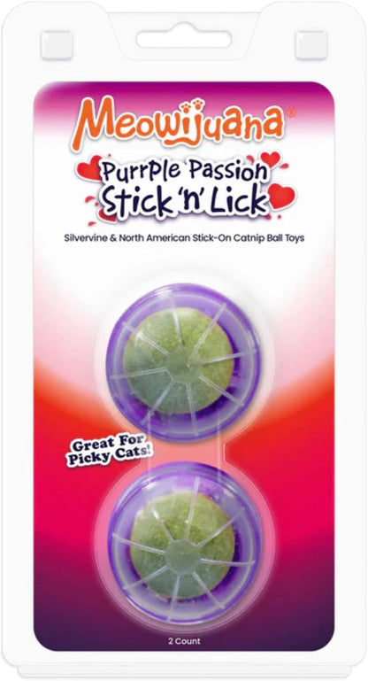 Meowijuana Stick 'N' Lick Catnip Balls, 2-Pack | Purrple Passion | Stickable Catnip & Valerian Root Balls for Cats, 2-Pack; Calming Enrichment for Anxious Cats; Organic, North American-Grown1