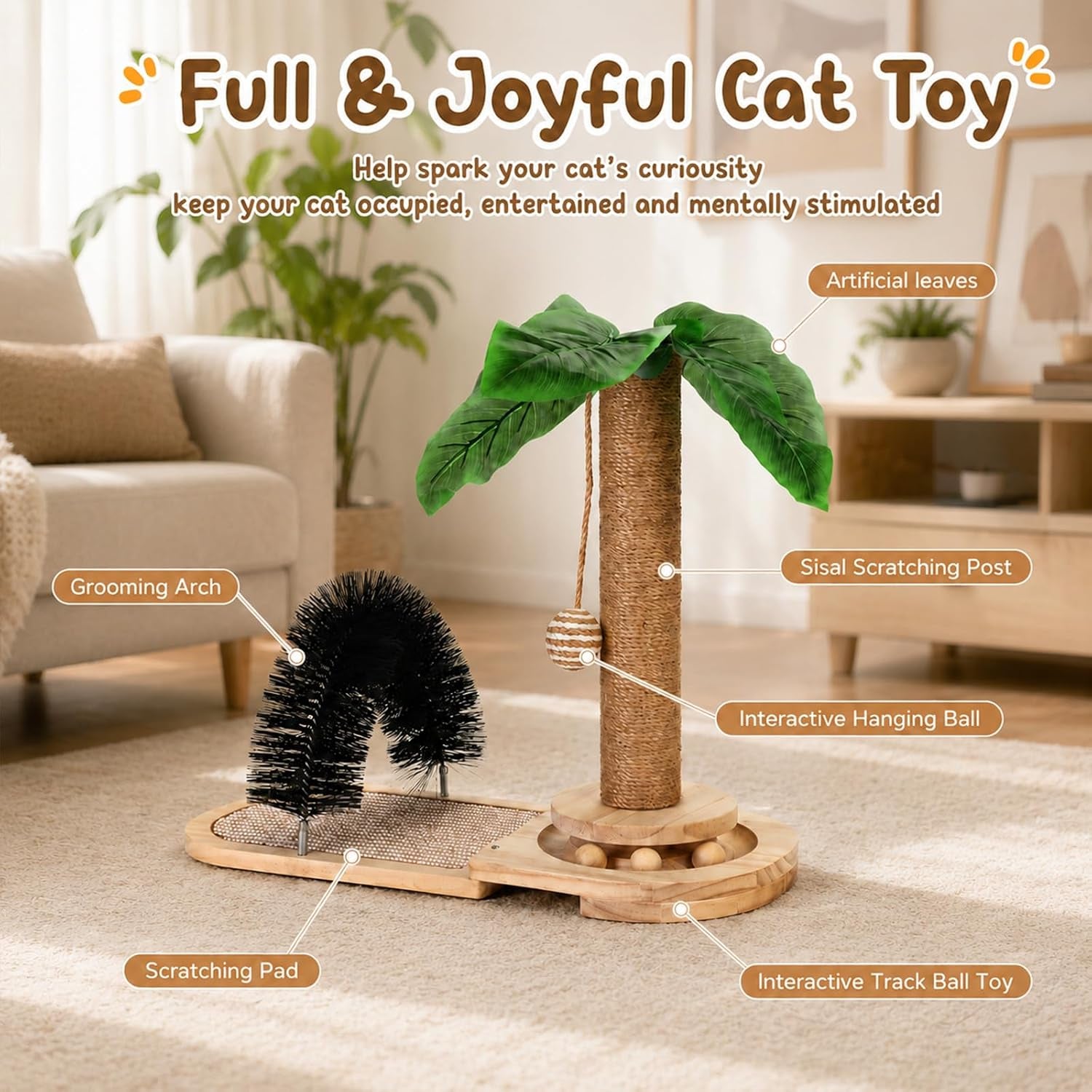 16-5-tall-sisal-cat-scratching-post-with-self-groomer-interactive-sisal-hanging-ball-fun-wooden-rolling-balls-for-small-cats-to-play-indoors-natural-sisal-cat-scratch-posts