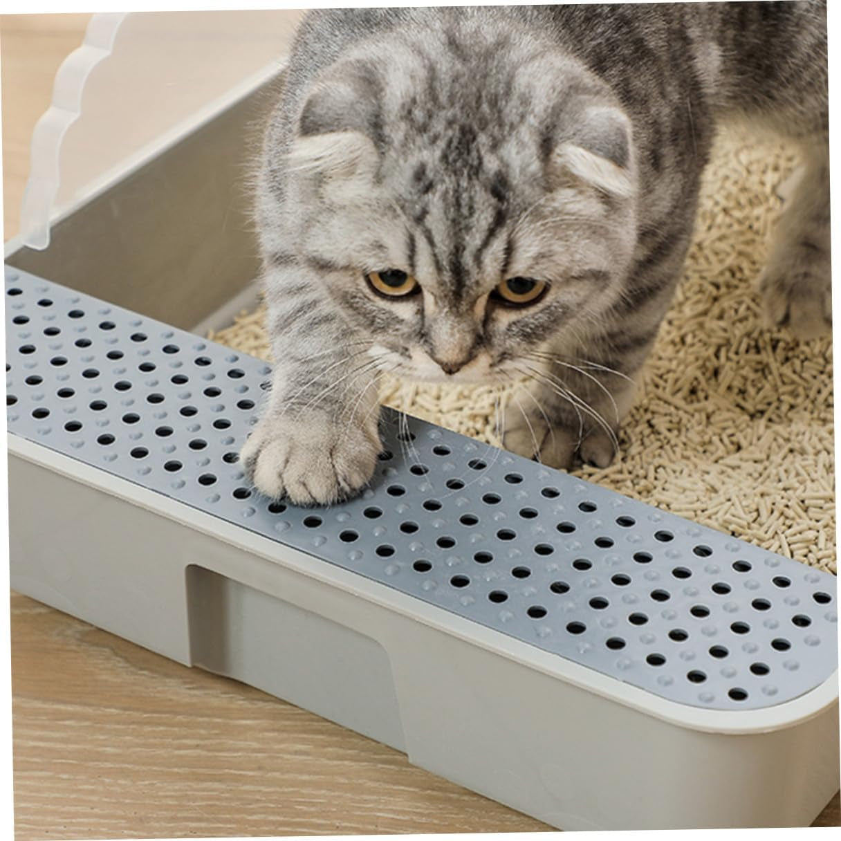 semi-enclosed-cat-litter-pan-toilet-detachable-anti-splash-durable-polymer-kitten-litter-box-small-grey-potty-for-indoor-cat-housebreaking