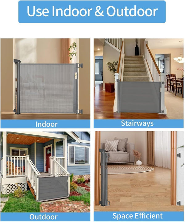 Retractable Baby Gate for Stairs – 33” Height, Expands up to 55” Width – Safety Gate for Infants, Toddlers, Dogs & Pets – Easy Install, Secure Closure, Gray Mesh Design for Indoor & Outdoor Use5