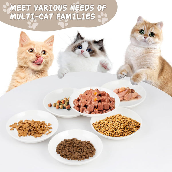 6 Pack Cat Food Bowl, Ceramic Cat Bowls, anti Whisker Fatigue Cats Bowl Set | 5.5 Inches Shallow Wide Kitten Plates for Food and Water (White-A)5