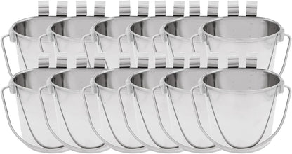 Fuzzy Puppy Flat Sided Pail with Dual Hooks, Snugly Fit on Dog, Cat and Critter Crates & Cages, Heavy Duty Stainless Steel | 1 Quart, 12-Pack (PN: FSP-1-12PK)1