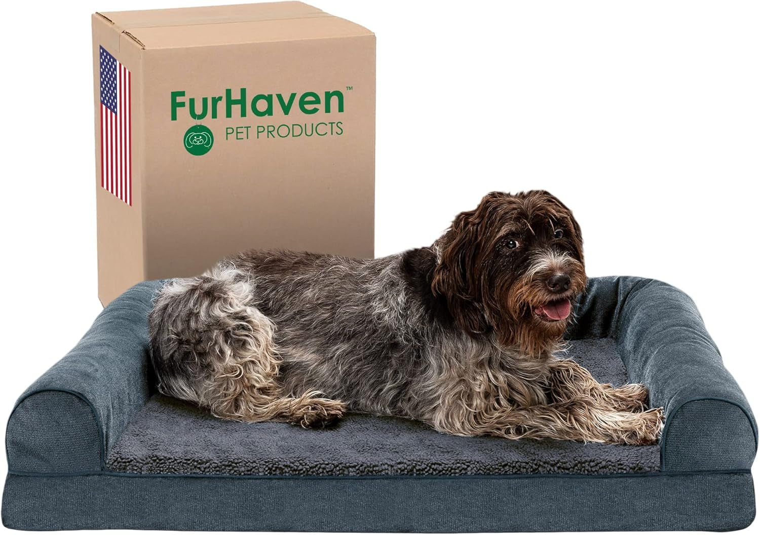 furhaven-memory-foam-dog-bed-for-medium-small-dogs-w-removable-bolsters-washable-cover-for-dogs-up-to-35-lbs-luxe-faux-fur-performance-linen-sofa-woodsmoke-medium