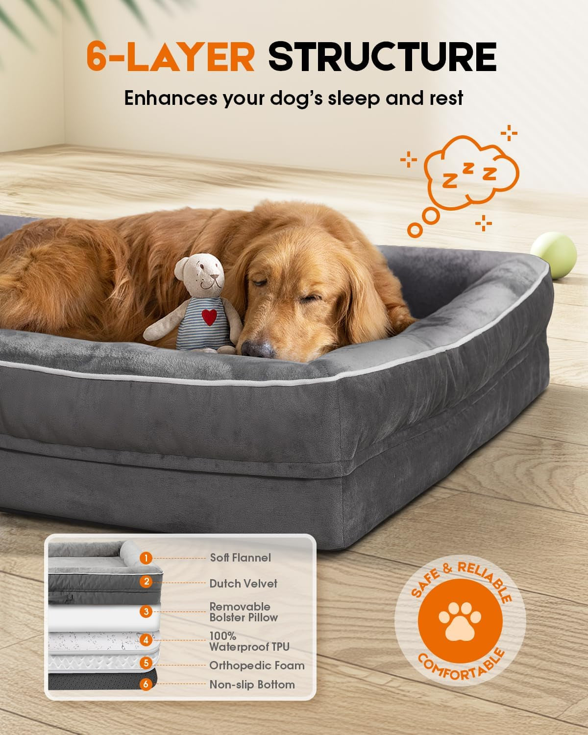 upvilla-orthopedic-dog-bed-xl-four-sided-dog-sofa-washable-cover-gray