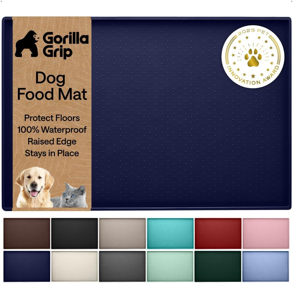 gorilla-grip-100-waterproof-raised-edge-bpa-free-silicone-pet-feeding-mat-dog-cat-food-mats-contain-spills-protects-floors-placemats-for-cats-and-dogs-water-bowl-18-5x11-5-gray
