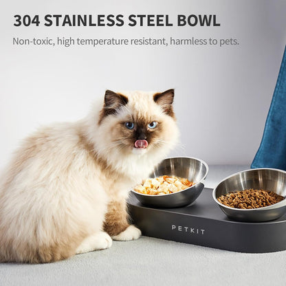 PETKIT 304 Stainless Steel Elevated Cat Bowls&Dog Bowls,Raised Cat Food and Water Bowl Set, Non-Slip, anti Vomiting 15°Tilted Cat Small Animal Plate2
