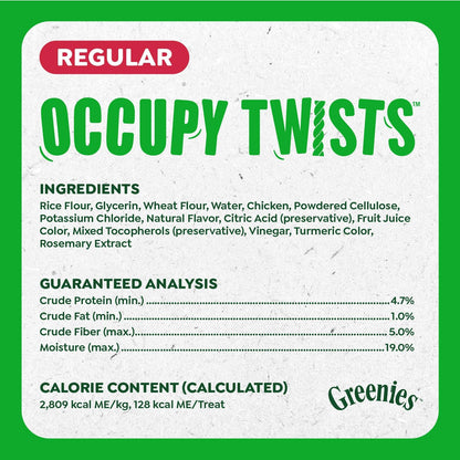 Greenies Occupy Twists Regular Breed Dog Treats, Chicken Flavor, 6 Count | Regular Breed Size (25-50 Lbs), Rawhide-Free, Promotes Calmness, Cleans Teeth, No Artificial Flavors, 8.65 Oz. Pack7