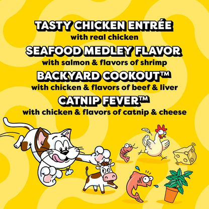 Temptations Bites in Gravy Wet Cat Food, Variety Pack, 3.5 Oz, 36 Count | Chicken, Seafood Medley, Backyard Cookout, Catnip Fever, No Artificial Flavors, 3.5 Oz. Trays, 100% Complete & Balanced3