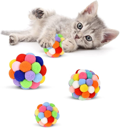 TUSATIY Cat Toy Balls with Bell 3PCS, Colorful Soft Fuzzy Balls Built-In Bell for Cats, Interactive Playing Chewing Toys for Indoor Cats and Kittens1