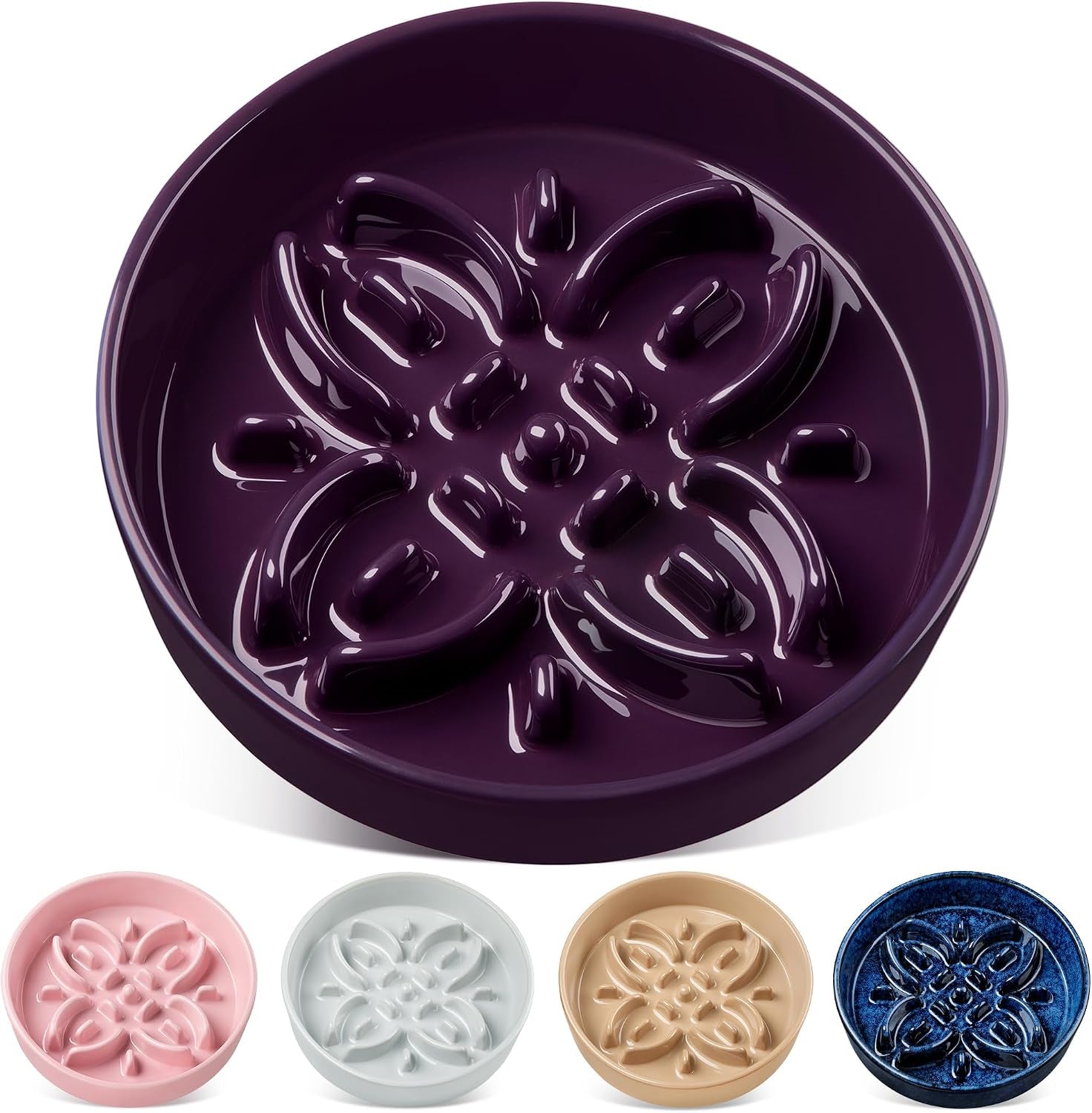 vancasso-ceramic-slow-feeder-dog-bowls-puzzle-dog-food-bowls-with-floral-maze-anti-slip-pet-food-dish-for-small-breed-0-6-cups-blue