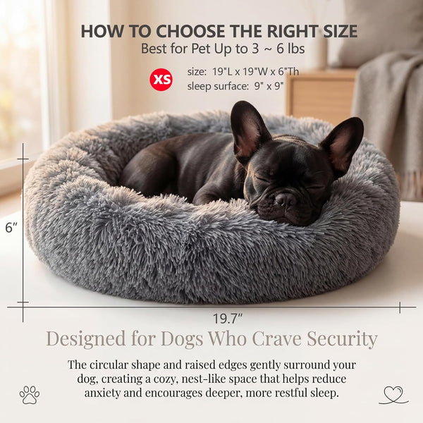 Small Calming Dogs Bed for Small Dogs Anti-Anxiety Machine Washable Fluffy Luxury Anti-Slip Waterproof Mute Base Warming Cozy Soft Pet Puppy round Bed3