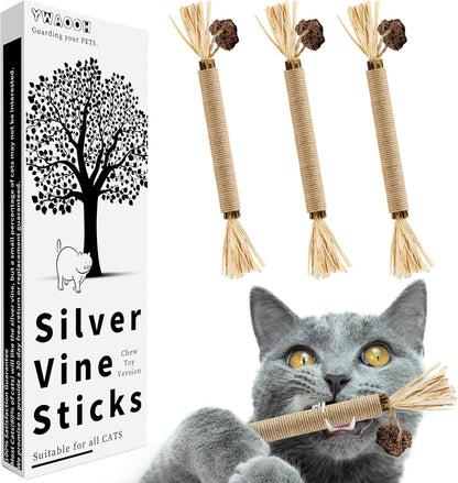 3 Pack Silvervine Sticks Cat Toys, 100% Natural Kitten Teething Chew Toys, Catnip Toys for Kittens & Cats, Cat Approved Gift, Protects Furniture1