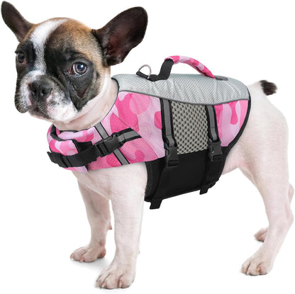 Queenmore Dog Life Jacket Small Float Vests for Swimming Boating Kayaking Mediumn Puppy Dogs Cats Neoprene Life Preserver Pet Water Lifesaver Lightweight Reflective Green,L15