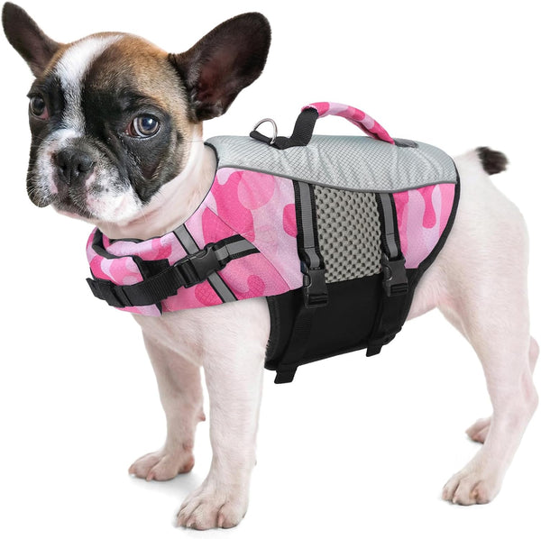 Queenmore Dog Life Jacket Small Float Vests for Swimming Boating Kayaking Mediumn Puppy Dogs Cats Neoprene Life Preserver Pet Water Lifesaver Lightweight Reflective Green,L15