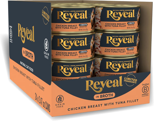 Reveal Chicken Breast in Broth Wet Cat Food 24-Pack 2.47 Oz Cans | 100% Natural, High Quality Protein, Limited Ingredient, Grain Free, Complementary Food, No Fillers, No Artificial Additives10