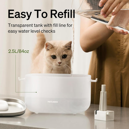 PETLIBRO Cat Water Fountain, Cat Fountain Indoor Stainless Steel Tray, 2.5L/84Oz Wireless Pump Pet Water Fountain, Cat Water Dispenser with Two Flow Modes, Pet Fountain for Drinking Easy Clean6