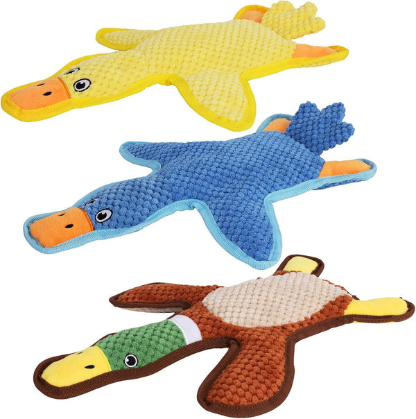 Dog Toys 3-Pack Cute Duck Shapes Puppy Toys No-Stuffing Squeaky and Crinkle Interactive Dog Chew Toy for Small to Large Breeds1