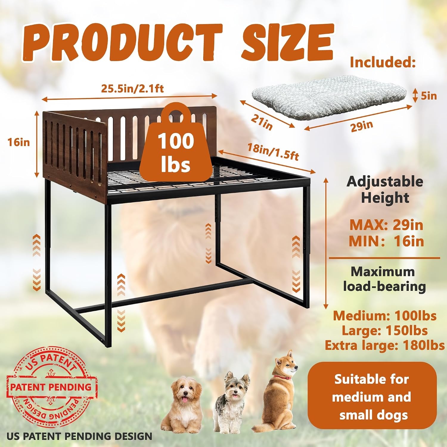 beside-dog-bed-2-panels-adjustable-height-dog-bunk-beds-25-5-x18-metal-dogs-bed-frame-with-cushion-medium