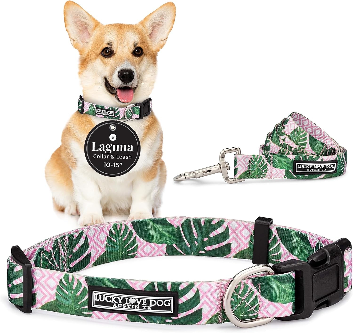 lucky-love-dog-easy-click-buckle-dog-collar-with-leash-set-combo-durable-comfortable-for-male-female-dogs-pet-collar-for-medium-dogs-secure-fit-blackbird-combo-medium