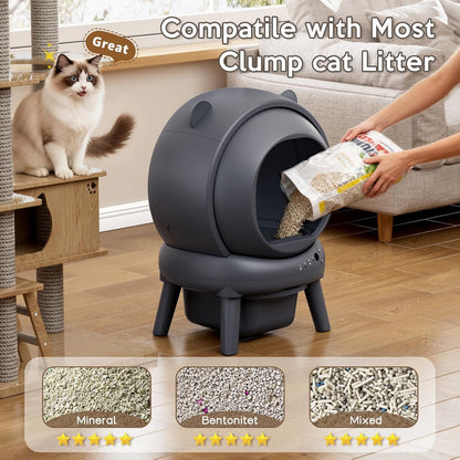 Automatic Litter Box, Self Cleaning Litter Box with App Control, Large Capacity for Multiple Cats, Noise & Odor Control, Dual Safety Sensors, Easy Maintenance with 2 Roll Garbage Bags, Gray7