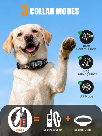 2-In-1 Dog Bark Collar & Shock Collar, IPX7 Waterproof E Collars with AI Anti-Bark/Beep/Vibration/Shock/No Shock for Small Medium Large Dog(5-120Lbs), Dog Training Collar with 3300FT Remote2