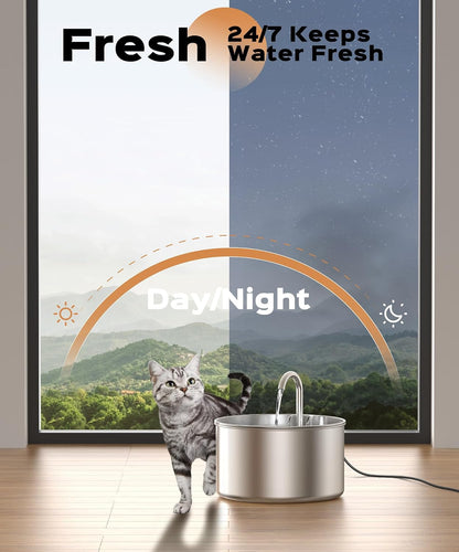 Cat Water Fountain Stainless Steel + 8 Filters + 8 Sponges - Pet Water Fountains Faucet Metal Automatic Cat/Dog Waterer Bowls Pets Watering Running Bottle Water Dispenser for Drinking Ultra Quiet Pump4