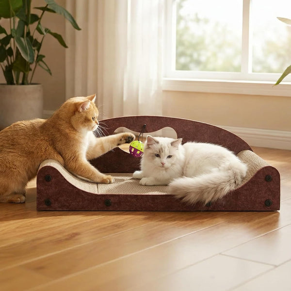 26" Cat Scratcher Bed, Large Scratcher Couch for Indoor Cats, Cardboard Scratcher Sofa, Durable Scratch Pad with Ball, Furniture Protector (Brown, Large)9