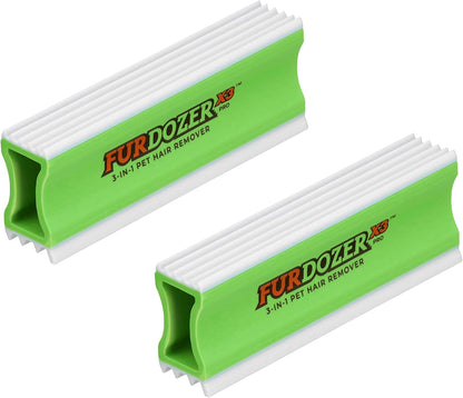 Furdozer Pet Hair Remover & Auto Detailing Tools - Cat & Dog Hair Remover for Carpets, Car Interiors, Couches, Bedding, & Pet Furniture (Green, (2 Pack) - X3 PRO)1