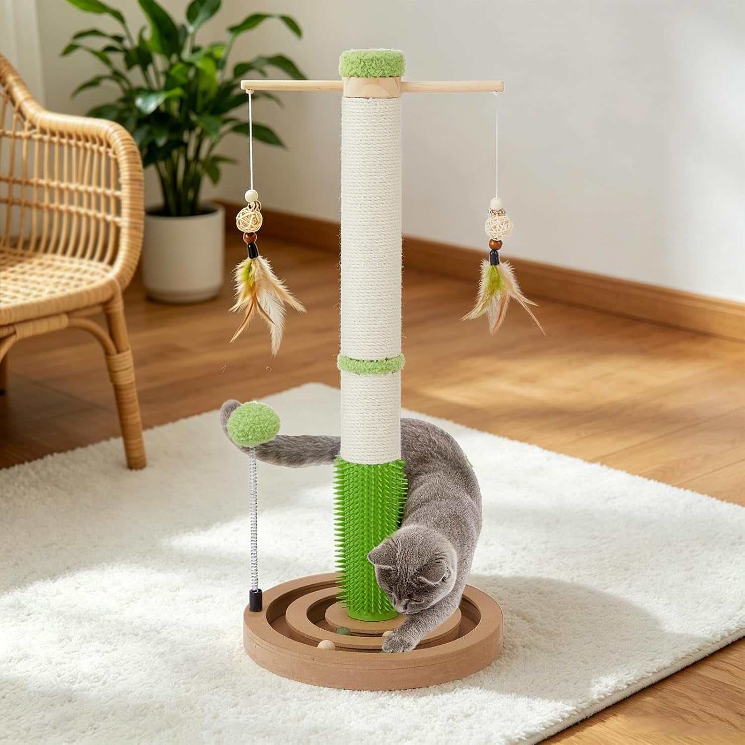 cat-scratching-post-26-tall-scratch-post-with-hanging-toy-for-indoor-cats-sisal-cat-scratcher-post-with-grooming-brush-double-layer-interactive-wooden-ball-track-for-small-cats-and-kittens-play
