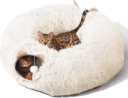 Cat Tunnel with Cat Bed for Indoor Cats, under Christmas Tree Soft Plush Peekaboo Cat Cave Donut Tunnel, Multifunctional Playground Toys Hideplace for Kittens, Rabbit, Ferret (Grey)9