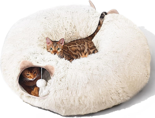 Cat Tunnel with Cat Bed for Indoor Cats, under Christmas Tree Soft Plush Peekaboo Cat Cave Donut Tunnel, Multifunctional Playground Toys Hideplace for Kittens, Rabbit, Ferret (Grey)9
