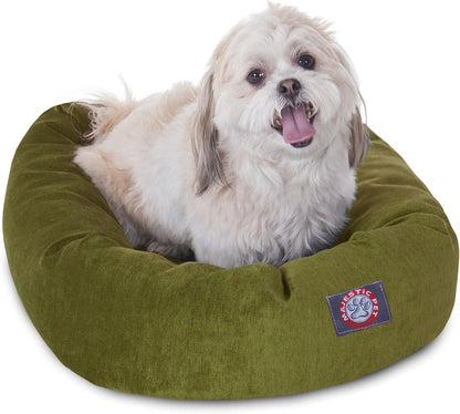 Majestic Pet 40 Inch Micro Velvet Calming Dog Bed Washable – Cozy Soft round Dog Bed with Spine for Head Support - Fluffy Donut Dog Bed 40X29X9 (Inch) – round Pet Bed Large – Pearl47