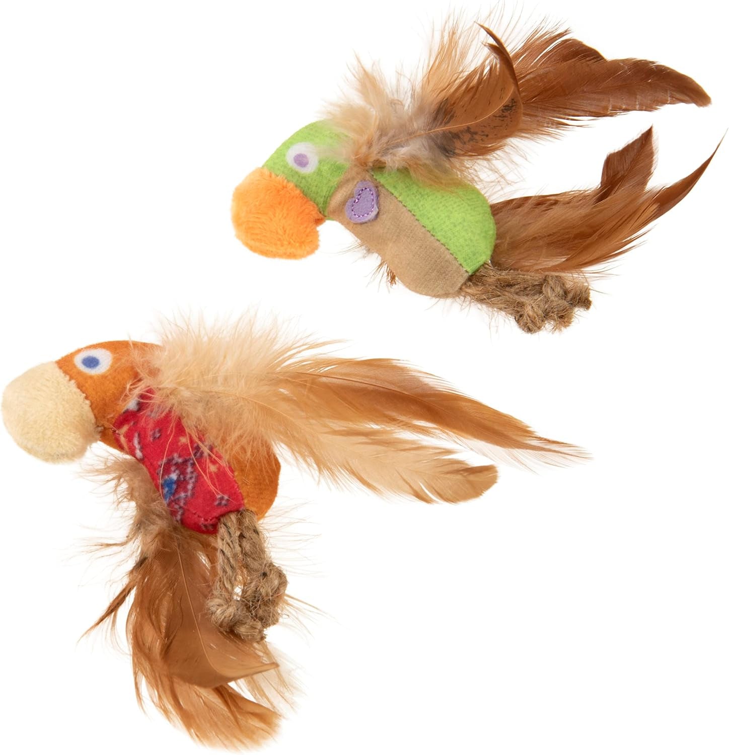 instincts-by-smartykat-2-pack-happynip-love-mates-feather-birds-plush-cat-toys-contains-catnip-silvervine-orange-green-2-pack
