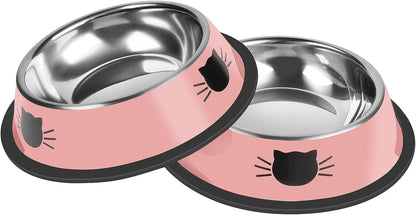 Serentive 2 Pcs Non-Slip Stainless Steel Small Cat Food Bowls - Unbreakable, Thicken 7 Oz Cat Dishes - Indoor, Removable Rubber Base, Easily Clean, Lovely Color8