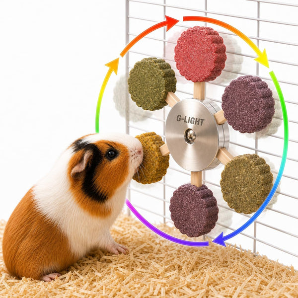C-LIGHT Guinea Pig Chew Toys, Rotating Spinner + 8 Pcs Timothy, 5 Viggies | Hay for Teeth Grind & Digestion, Rust-Proof Aluminum Toy, for Rabbit, Bunny, Chinchilla, Hamster Dental Health (Sliver)1
