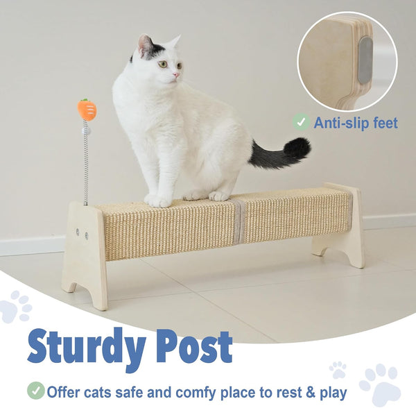 Cat Scratching Post, 30" Horizontal Sisal Scratch Post for Indoor Cats, Durable Cat Furniture Protector with Spring Toy5