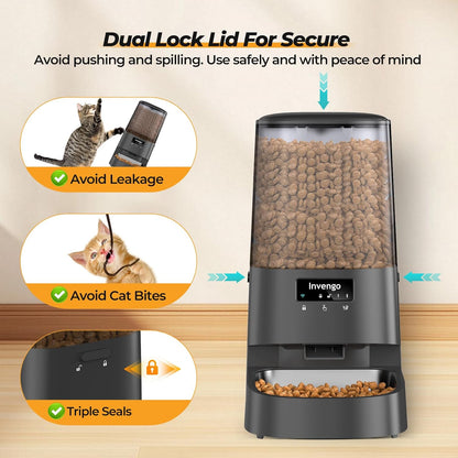 Automatic Cat Feeder with App Control, 5L Food Dispenser for Cats and Small Dogs, 2.4/5G Wi-Fi, Programmable Portions, Anti-Jam & Fresh-Lock, Stainless Steel Bowl, Easy to Clean5
