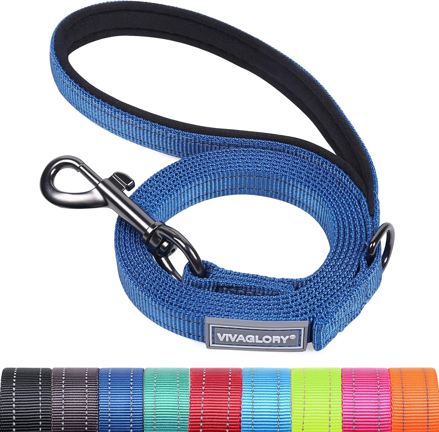 vivaglory-dog-leash-puppy-leash-for-collar-3ft-x-1in-black-with-soft-padded-handle-for-training-walking-heavy-duty-double-layer-nylon-pet-puppy