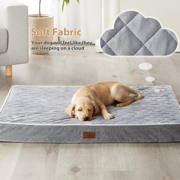WNPETHOME Orthopedic Waterproof Extra Large Senior Dogs Bed for Comfy Sleep | XL Washable Ped Bed with Removable Cover, Multi-Needle Quilting XL Crate Bed for Large Sized Dog Relax, Light Grey 42X30 Inch2